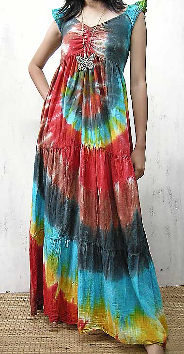 TIE-DYED MAXI dress in 70s RETRO style, sleeveless *S-M | eBay